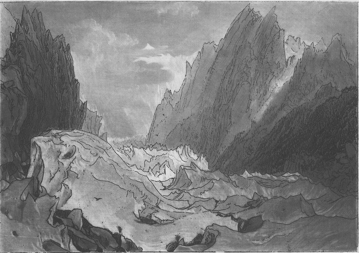 A drawing of the Mer de Glace glacier in Chamonix, France